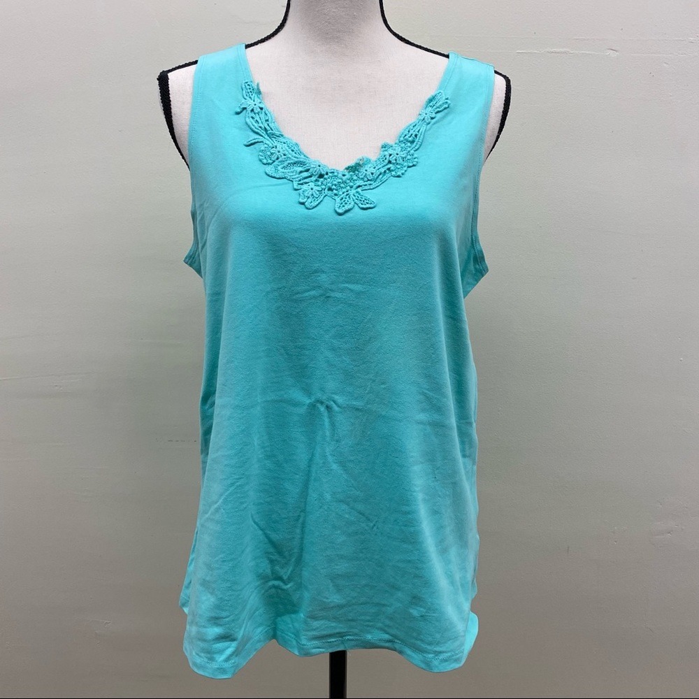 Susan Graver Stretch Cotton Knit Tank Top with Crochet Trim